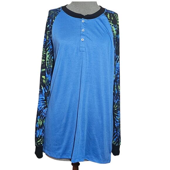 Blue Long Sleeve Henley Top Size Large New with Tag - Picture 1 of 4